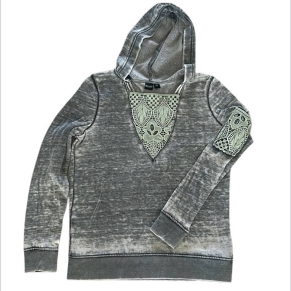 Cruel Girl size small gray hoodie with crochet patch